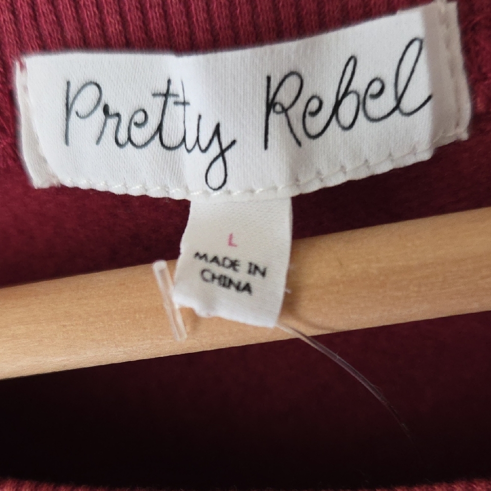 PRETTY REBEL Maroon Graphic Sweatshirt Sz L NWT Soft Cotton Blend Granola Girl - Picture 2 of 13